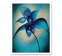 Artery8 Wall Art Print Abstract Blue Orchid Floral Modern Art Framed in White | Size: W12" x H16" Artery8 White W12" x H16"
