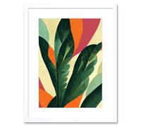 Artery8 Wall Art Print Abstract Boho Colour Exotic Tropical Leaves Botanical Artwork Framed 9X7 Inch in White | Size: W7" x H9" Artery8 White W7" x H9"