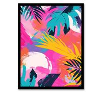 Artery8 Framed Wall Art Abstract Bright And Bold Leaves Tropical Painting Poster - 12X16 Inch