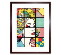 Artery8 Wall Art Print Abstract Comic Book Style Bubbles Geometric Patterns & Woman Face Pop Art Halftone Artwork Framed 9X7 Inch | Size: W7" x H9" Artery8 Brown W7" x H9"