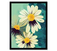 Artery8 Wall Art Print Abstract Daisy Blossoms Flowers Painting Art Framed in Black | Size: W12" x H16" Artery8 Black W12" x H16"
