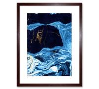Artery8 Wall Art Print Abstract Dark Blue Gold Drips Art Framed 9x7 inch in Brown | Size: W7" x H9" Artery8 Brown W7" x H9"