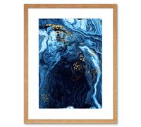 Artery8 Wall Art Print Abstract Dark Blue Gold Flow Art Framed 9x7 inch in Beige | Size: W7" x H9" Artery8 Beige W7" x H9"