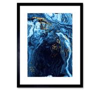Artery8 Wall Art Print Abstract Dark Blue Gold Flow Art Framed 9x7 inch in Black | Size: W7" x H9" Artery8 Black W7" x H9"