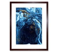 Artery8 Wall Art Print Abstract Dark Blue Gold Flow Art Framed 9x7 inch in Brown | Size: W7" x H9" Artery8 Brown W7" x H9"