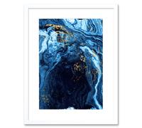 Artery8 Wall Art Print Abstract Dark Blue Gold Flow Art Framed 9x7 inch in White | Size: W7" x H9" Artery8 White W7" x H9"