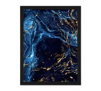 Artery8 Wall Art Print Abstract Dark Blue Gold Water Large Large Framed Wall Décor Art in Light Oak | Size: W18" x H24" Artery8 Light Oak W18" x H24"