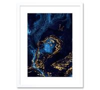 Artery8 Wall Art Print Abstract Dark Blue Gold Waves Art Framed 9x7 inch in White | Size: W7" x H9" Artery8 White W7" x H9"