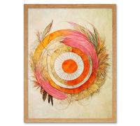 Artery8 Wall Art Print Abstract Dreamcatcher With Feathers In Soft Pastel Palette Art Framed in Light Oak | Size: W12" x H16" Artery8 Light Oak W12" x H16"