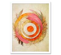 Artery8 Wall Art Print Abstract Dreamcatcher With Feathers In Soft Pastel Palette Art Framed in White | Size: W12" x H16" Artery8 White W12" x H16"