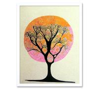 Artery8 Wall Art Print Abstract Enchanted Quirky Tranquil Linocut Tree Silhouette Art Framed in White | Size: W12" x H16" Artery8 White W12" x H16"
