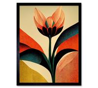 Artery8 Wall Art Print Abstract Flower Art Deco Symmetry Painting Art Framed in Black | Size: W12" x H16" Artery8 Black W12" x H16"