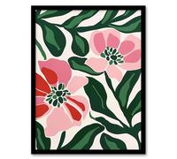 Wall Art Print Abstract Flower Pattern Pink Green Bloom Detail Art Framed Poster Artery8 Black A4