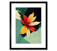 Artery8 Wall Art Print Abstract Flowers Teal Red Yellow Artwork Framed 9X7 Inch
