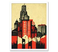 Artery8 Wall Art Print Abstract Futuristic Cityscape Black & Red Brutalism Art Framed in White | Size: W12" x H16" Artery8 White W12" x H16"