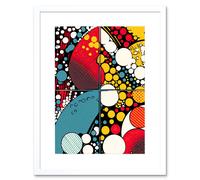 Artery8 Wall Art Print Abstract Geometric Patterns & Bubbles Comic Book Style Red Blue Yellow White Pop Art Halftone Artwork Framed 9X7 Inch Artery8 White W7" x H9"