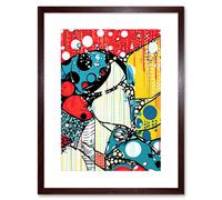 Artery8 Wall Art Print Abstract Geometric Rain Patterns & Bubbles Bright Colourful Acrylic Painting Pop Art Halftone Artwork Framed 9X7 Inch Artery8 Brown W7" x H9"