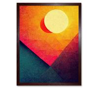 Artery8 Wall Art Print Abstract Geometric Retro Eclipse Moon Sun Yellow Pink Teal Colourful Sunset Art Framed in Brown | Size: W12" x H16" Artery8 Brown W12" x H16"