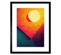 Artery8 Wall Art Print Abstract Geometric Retro Eclipse Moon Sun Yellow Pink Teal Colourful Sunset Artwork Framed 9X7 Inch in Black | Size: W7" x H9" Artery8 Black W7" x H9"