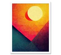Artery8 Wall Art Print Abstract Geometric Retro Eclipse Moon Sun Yellow Pink Teal Colourful Sunset Art Framed in White | Size: W12" x H16" Artery8 White W12" x H16"