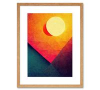 Artery8 Wall Art Print Abstract Geometric Retro Eclipse Moon Sun Yellow Pink Teal Colourful Sunset Artwork Framed 9X7 Inch in Beige | Size: W7" x H9" Artery8 Beige W7" x H9"