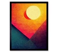 Artery8 Wall Art Print Abstract Geometric Retro Eclipse Moon Sun Yellow Pink Teal Colourful Sunset Art Framed in Black | Size: W12" x H16" Artery8 Black W12" x H16"