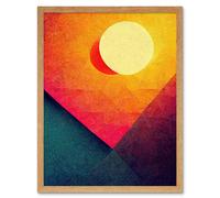 Artery8 Wall Art Print Abstract Geometric Retro Eclipse Moon Sun Yellow Pink Teal Colourful Sunset Art Framed in Light Oak | Size: W12" x H16" Artery8 Light Oak W12" x H16"