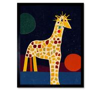 Artery8 Wall Art Print Abstract Giraffe Surreal Cubism Art Framed in Black | Size: W12" x H16" Artery8 Black W12" x H16"