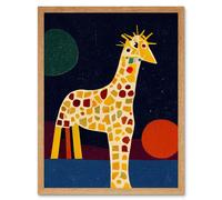 Artery8 Wall Art Print Abstract Giraffe Surreal Cubism Art Framed in Light Oak | Size: W12" x H16" Artery8 Light Oak W12" x H16"
