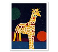 Artery8 Wall Art Print Abstract Giraffe Surreal Cubism Art Framed in White | Size: W12" x H16" Artery8 White W12" x H16"
