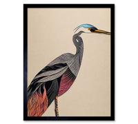 Artery8 Wall Art Print Abstract Heron Bird Coral & Teal Hue Art Framed in Black | Size: W12" x H16" Artery8 Black W12" x H16"