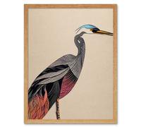 Artery8 Wall Art Print Abstract Heron Bird Coral & Teal Hue Art Framed in Light Oak | Size: W12" x H16" Artery8 Light Oak W12" x H16"