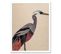 Artery8 Wall Art Print Abstract Heron Bird Coral & Teal Hue Art Framed in White | Size: W12" x H16" Artery8 White W12" x H16"