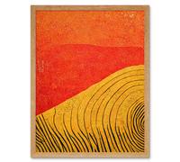 Artery8 Wall Art Print Abstract Hilltop Sunset Walkabout Australia Mustard Coral Art Framed in Light Oak | Size: W12" x H16" Artery8 Light Oak W12" x H16"