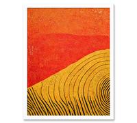 Artery8 Wall Art Print Abstract Hilltop Sunset Walkabout Australia Mustard Coral Art Framed in White | Size: W12" x H16" Artery8 White W12" x H16"