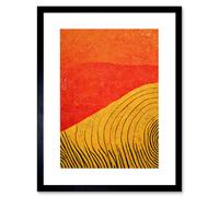 Artery8 Wall Art Print Abstract Hilltop Sunset Walkabout Australia Mustard Coral Artwork Framed 9X7 Inch in Black | Size: W7" x H9" Artery8 Black W7" x H9"