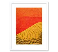Artery8 Wall Art Print Abstract Hilltop Sunset Walkabout Australia Mustard Coral Artwork Framed 9X7 Inch in White | Size: W7" x H9" Artery8 White W7" x H9"