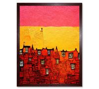 Artery8 Wall Art Print Abstract Historic Building Architecture Sandstone Pink Yellow Art Framed in Brown | Size: W12" x H16" Artery8 Brown W12" x H16"