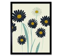 Artery8 Wall Art Print Abstract Illustrated Black Daisy Marigold Blossoms Flowers Art Framed | Size: W12" x H16" Artery8 Black W12" x H16"