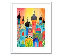 Artery8 Wall Art Print Abstract Islamic Cityscape Folk Artwork Framed 9X7 Inch in White | Size: W7" x H9" Artery8 White W7" x H9"