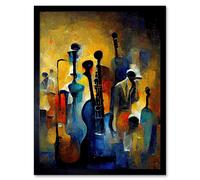 Artery8 Wall Art Print Abstract Jazz Orchestra Rhythm & Blues Music Oil Art Framed in Black | Size: W12" x H16" Artery8 Black W12" x H16"