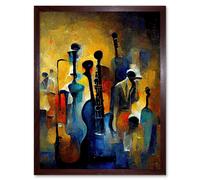 Artery8 Wall Art Print Abstract Jazz Orchestra Rhythm & Blues Music Oil Art Framed in Brown | Size: W12" x H16" Artery8 Brown W12" x H16"
