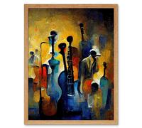 Artery8 Wall Art Print Abstract Jazz Orchestra Rhythm & Blues Music Oil Art Framed in Light Oak | Size: W12" x H16" Artery8 Light Oak W12" x H16"