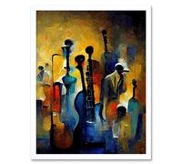 Artery8 Wall Art Print Abstract Jazz Orchestra Rhythm & Blues Music Oil Art Framed in White | Size: W12" x H16" Artery8 White W12" x H16"