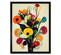 Artery8 Wall Art Print Abstract Kandinsky Inspired Multicolour Flower Bouquet In Vase Art Framed in Black | Size: W12" x H16" Artery8 Black W12" x H16"