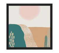 Artery8 Wall Art Print Abstract Landscape Fields Sun Soft Modern Boho Earthy Toned Bohemian Watercolour Painting Square Framed Picture 16X16 Inch Artery8 Black W16" x H16"