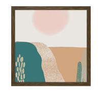 Artery8 Wall Art Print Abstract Landscape Fields Sun Soft Modern Boho Earthy Toned Bohemian Watercolour Painting Square Framed Picture 16X16 Inch Artery8 Brown W16" x H16"