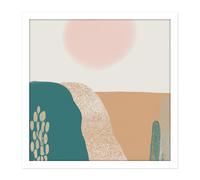 Artery8 Wall Art Print Abstract Landscape Fields Sun Soft Modern Boho Earthy Toned Bohemian Watercolour Painting Square Framed Picture 16X16 Inch Artery8 White W16" x H16"