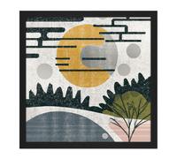 Artery8 Wall Art Print Abstract Landscape Grunge Boho Sunrise Vintage Square Framed Picture 16X16 Inch in Black | Size: W16" x H16" Artery8 Black W16" x H16"