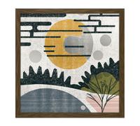 Artery8 Wall Art Print Abstract Landscape Grunge Boho Sunrise Vintage Square Framed Picture 16X16 Inch in Brown | Size: W16" x H16" Artery8 Brown W16" x H16"